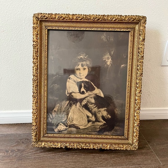 Vintage Gold Framed Child and Dog Art Print 16/20 Inch - Picture 10 of 10